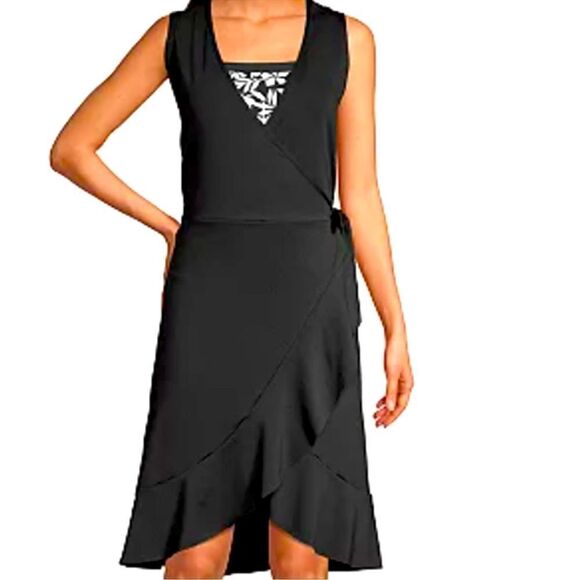Land's End Plus Size sleeveless ruffle tie adjustable swim cover black Various - Picture 1 of 1